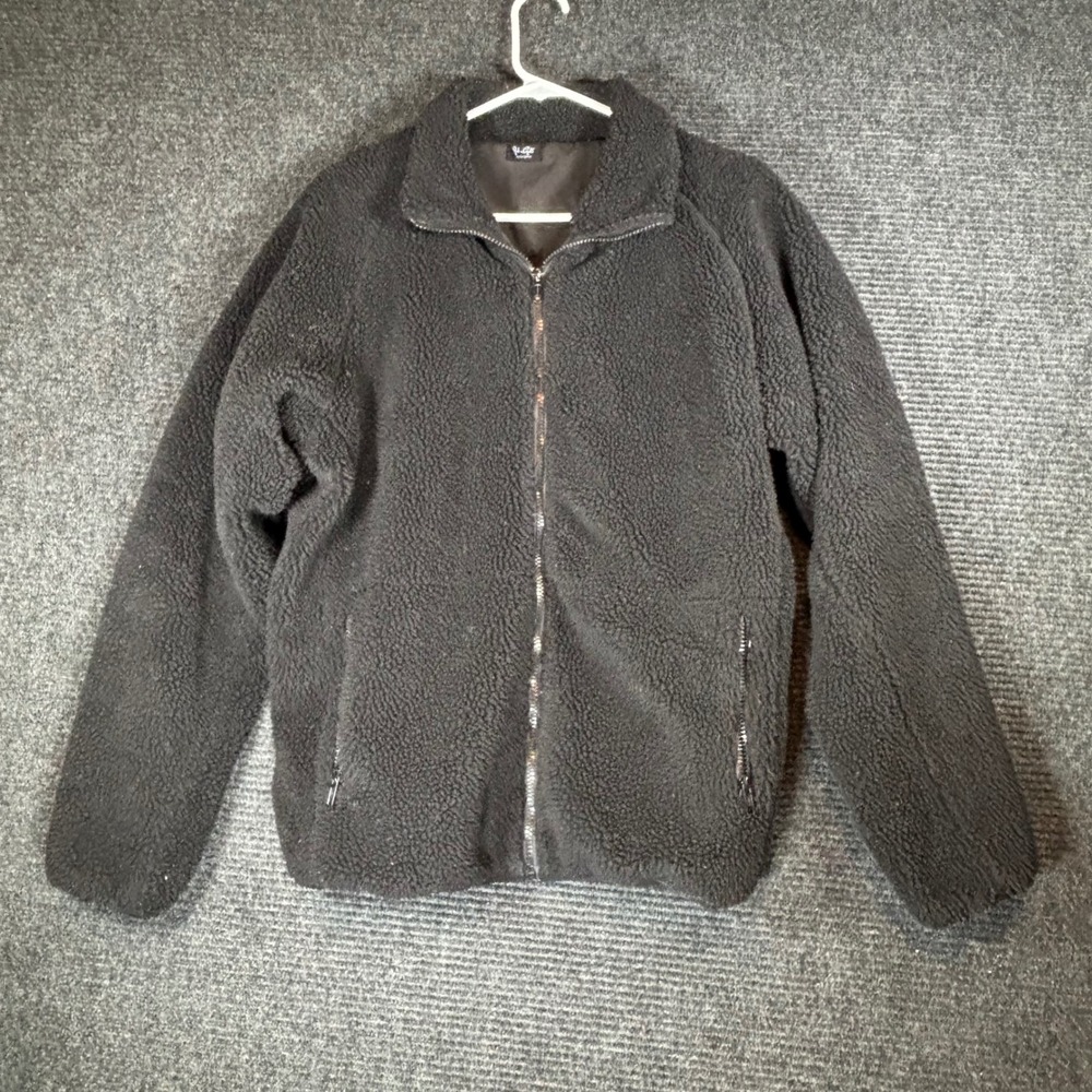John Galt Brandy Melville Black Sherpa Fleece Full Zip Jacket MH221 One Size